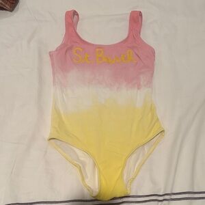 Kids St. Barth Pink White Yellow Ombre One-Piece Swimsuit